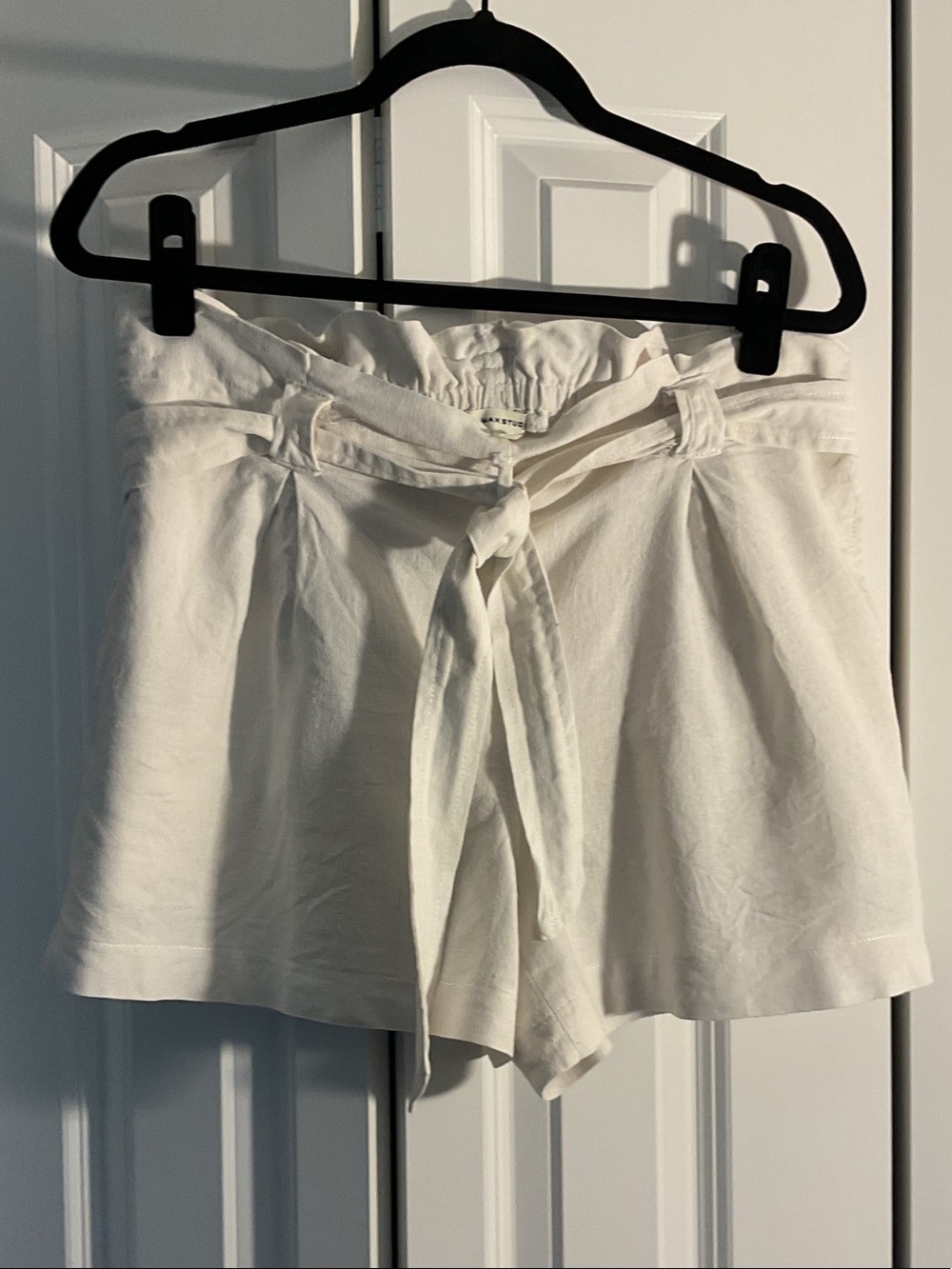 Max Studio White High-Waist Tie-Front Linen-Blend Shorts